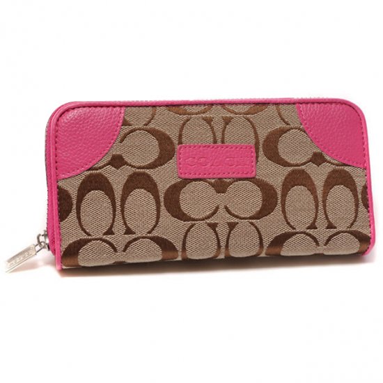 Coach Legacy Logo Signature Large Pink Wallets DTV - Click Image to Close